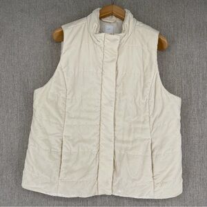J. Jill Vest Women XL Petite White Cream Quilted Plush Soft Full Zip Snap Casual
